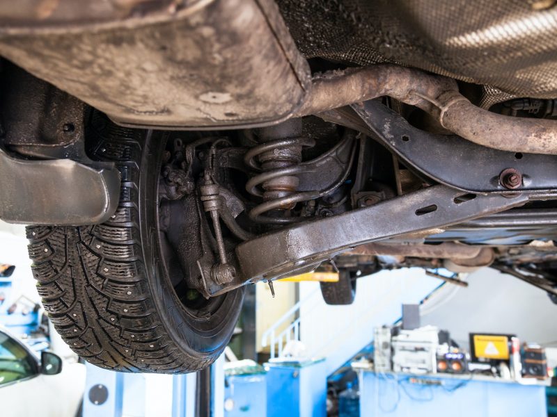 bottom view of vehicle on Shop Car Lift